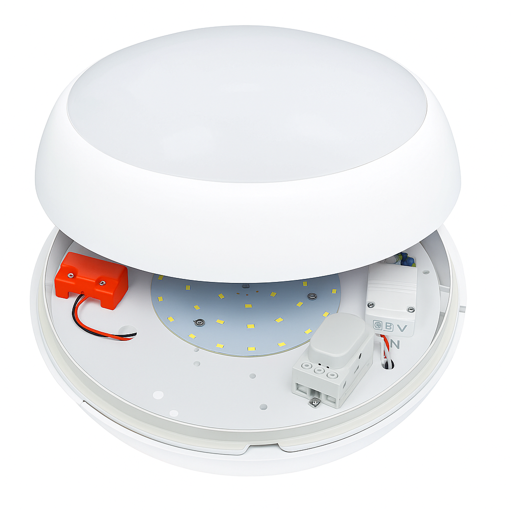 16W, IP54 Rated, Emergency + Motion Sensor, CCT Adjustable (3000K / 4500K / 6500K) - Meridian LED Luna Bulkhead Light