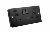SH|P® 2 Gang Switched Socket – Matte Black, 13A, USB A+C Fast Charge (15W) + 35mm Back Box