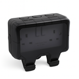 SH|P® Outdoor Double Socket | IP66 Rated Waterproof 13A Black Switched Power Socket with Cover – Weatherproof UK Plug Socket