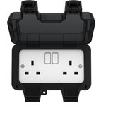 SH|P® Outdoor Double Socket | IP66 Rated Waterproof 13A Black Switched Power Socket with Cover – Weatherproof UK Plug Socket