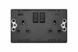 SH|P® Concealed 2 Gang 13A Switched Socket with 15W FASTCHARGE USB Ports (Type A + C) – Screwless Matte Black with 32mm Surface Mount Back Box
