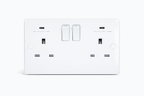 SHPELEC® White 2 Gang Switched Socket with Dual USB-C Ports | Round Edge | 13A | 5V 3.1A Per Port | BS 1363