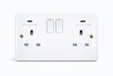 SHPELEC® White 2 Gang Switched Socket with Dual USB-C Ports | Round Edge | 13A | 5V 3.1A Per Port | BS 1363