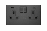 SH|P® Concealed 2 Gang 13A Switched Socket with 15W FASTCHARGE USB Ports (Type A + C) – Screwless Matte Black with 32mm Surface Mount Back Box