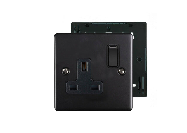 13a Box Matt Black 1 Gang 13A Switched Socket and 35mm Surface Mount Back Box ...