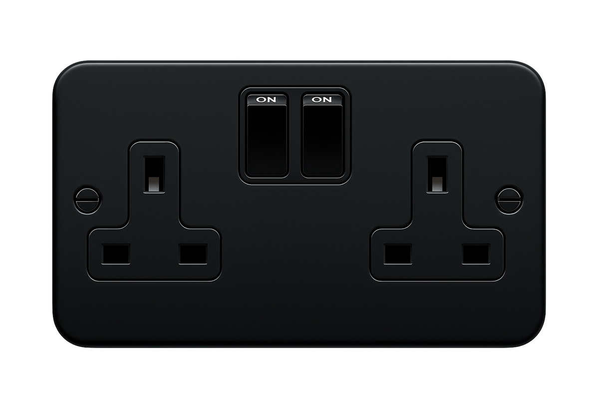 SH|P® Metal Clad Matt Black 2 Gang with Back Box -  13A Double Socket