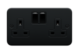 SH|P® Metal Clad Matt Black 2 Gang with Back Box -  13A Double Socket