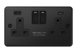 SH|P Matt Black Metal Clad 2 Gang 13A Switched Socket with USB A & C – Double Designer Power Outlet