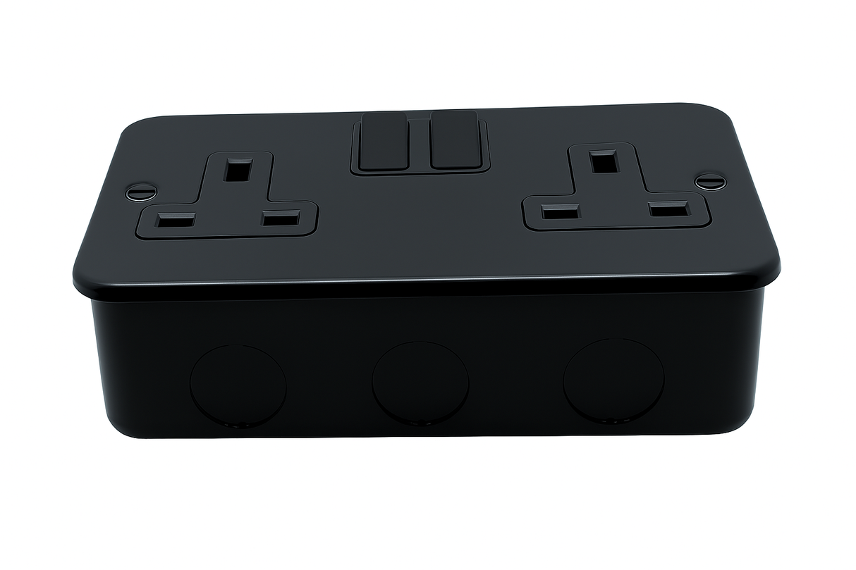 SH|P® Metal Clad Matt Black 2 Gang with Back Box -  13A Double Socket