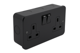SH|P® Metal Clad Matt Black 2 Gang with Back Box -  13A Double Socket
