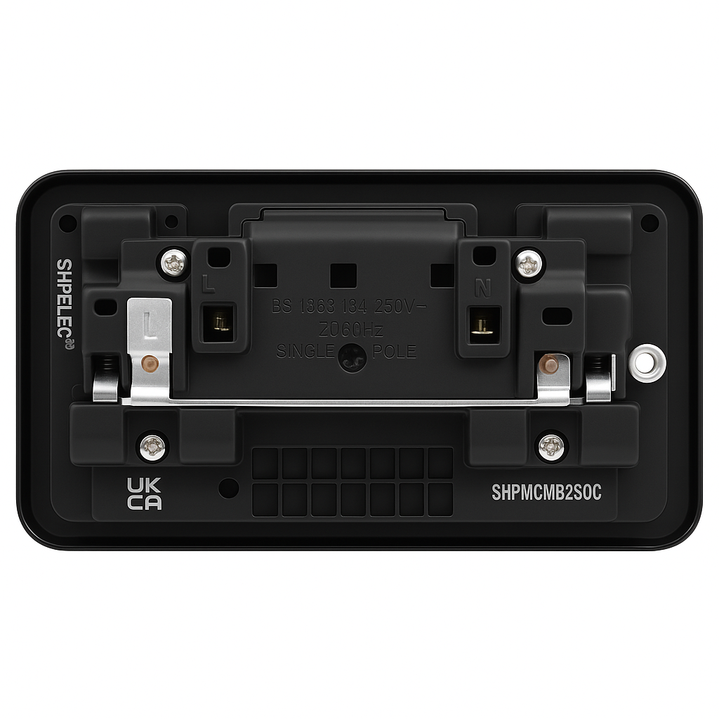 SH|P® Metal Clad Matt Black 2 Gang with Back Box -  13A Double Socket