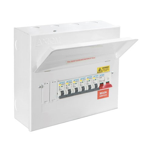 Axiom Metal Consumer Unit 10 Way with 100A Main Switch and 6 x Type A RCBO