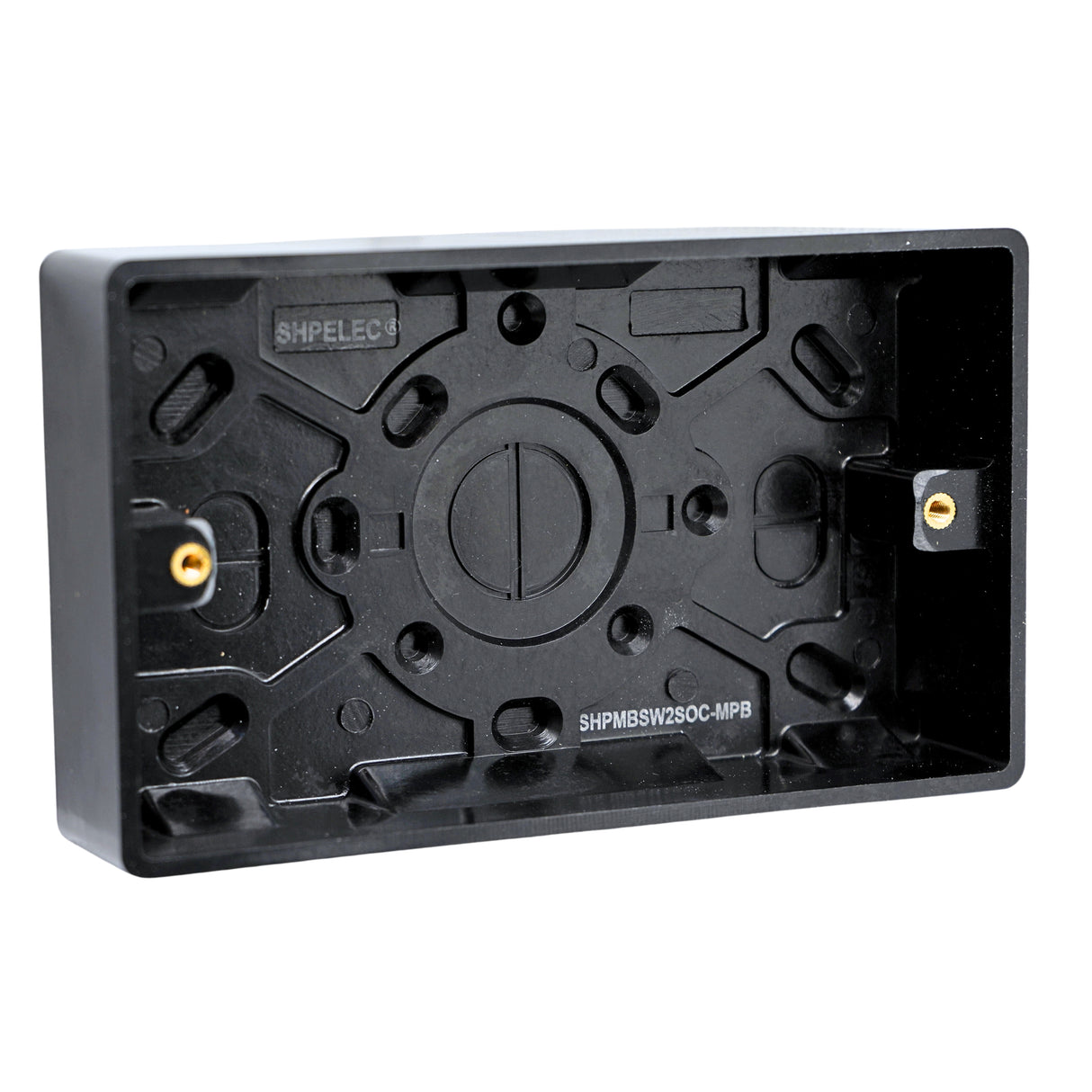 SH|P® 2 Gang 13A Switched Socket with 15W FASTCHARGE USB Ports (Type A + A) – Matte Black with 32mm Surface Mount Back Box
