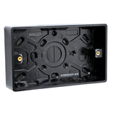SHPELEC® Matt Black Screwless Metal 2 Gang 13A Switched Socket and 35mm Surface Mount Pattress Box