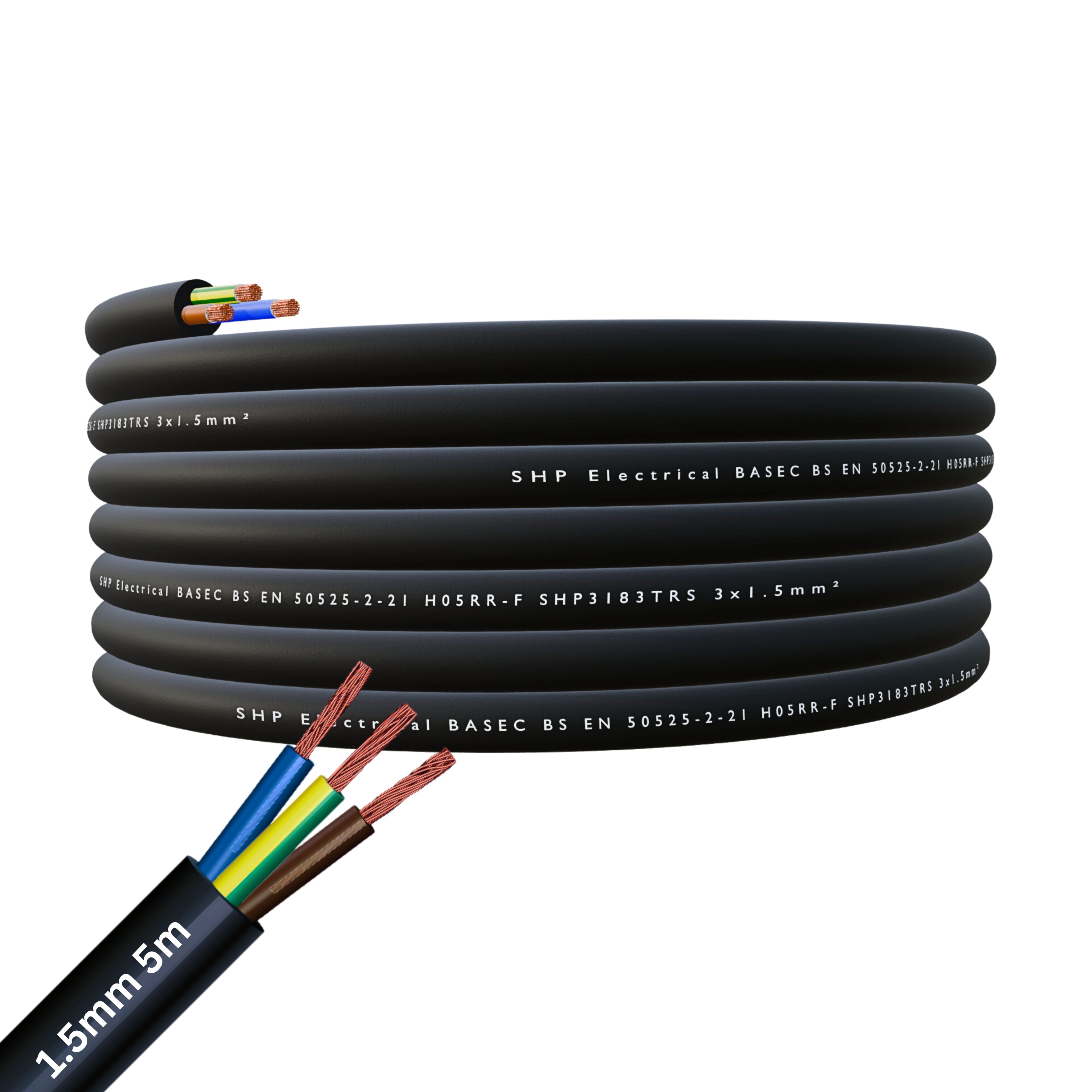 SHPELEC H05RR-F 3-adriges Gummikabel – Flexibel, Für Innen & Außen, 1,5 Mm² Querschnitt, 4 M Länge