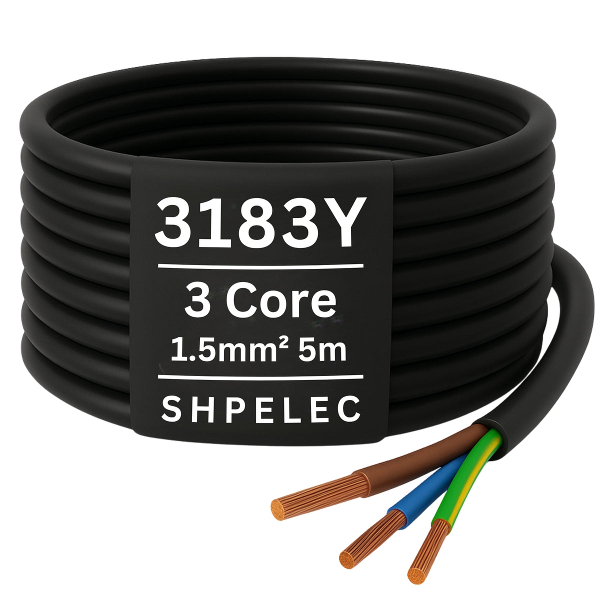 SHPELEC® 3183Y Flexible Cable - 3 Core Black 1.5mm | Durable Power Wiring