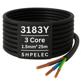 SHPELEC® 3183Y Flexible Cable - 3 Core Black 1.5mm | Durable Power Wiring