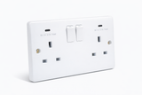 SHPELEC® White 2 Gang Switched Socket with Dual USB-C Ports | Round Edge | 13A | 5V 3.1A Per Port | BS 1363