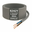 6242Y Twin and Earth Cable 1.0mm² – 50m Roll – Grey PVC Sheath – SHP6242YH1.0-50M – EAN 5061003377495