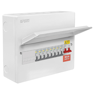 Axiom Vault Metal Consumer Unit 14 Way with 100A Main Switch + 8 x Type A RCBO (Populated)