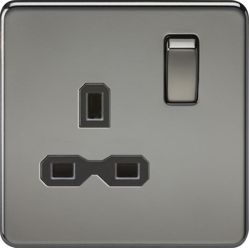 Screwless 13A 1G DP switched socket - black nickel with black insert