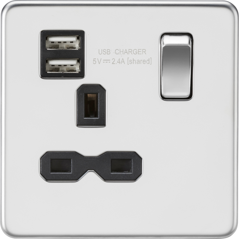 Panel Mount, Dual 5 Volt USB Charger, 2.4A, 2.4A with Touch Switch