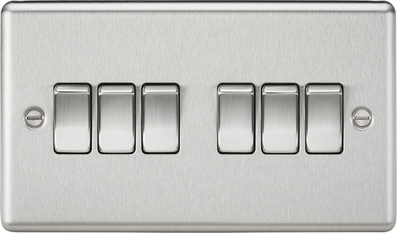 10AX 6G 2 Way Plate Switch - Rounded Edge Brushed Chrome