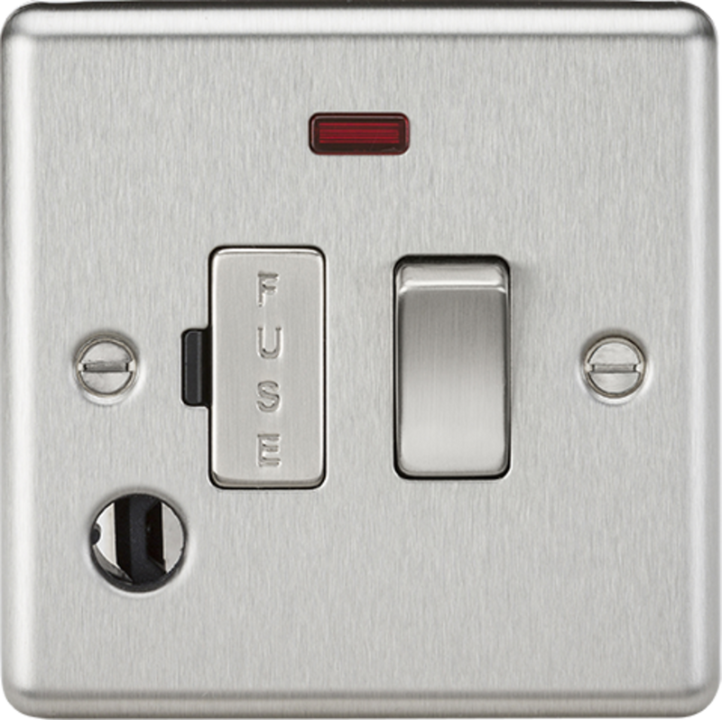 13A Switched Fused Spur Unit with Neon & Flex Outlet - Rounded Edge Brushed Chrome