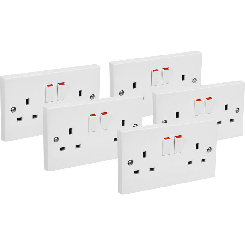 Axiom Contractors Twin Switched Socket 5 Pack 2 Gang Single Pole Trade Pack
