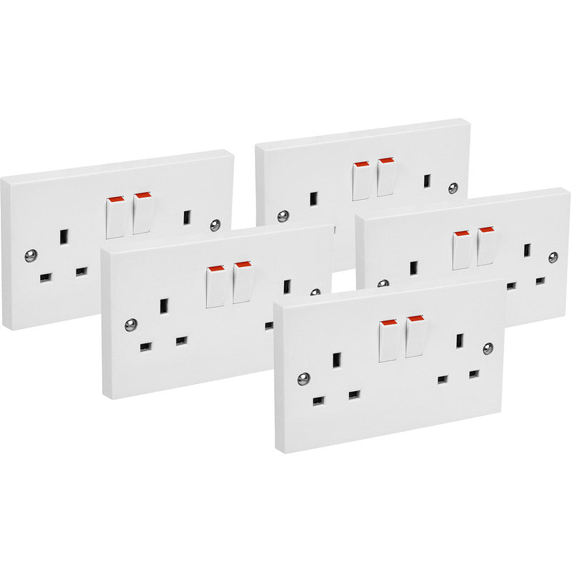 Axiom Contractors Twin Switched Socket 5 Pack 2 Gang Double Pole Trade Pack
