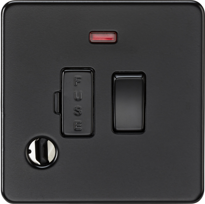 13A Switched Fused Spur with Neon and Flex Outlet - Matt Black