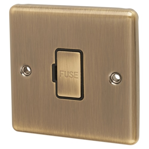 Eurolite Enhance Decorative 13A 1 Gang Unswitched Fused Spur - Antique Brass with Black Inserts