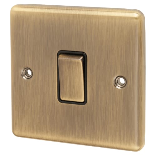 Eurolite Enhance Decorative 20A 1 Gang Double Pole Switch - Antique Brass with Black Inserts