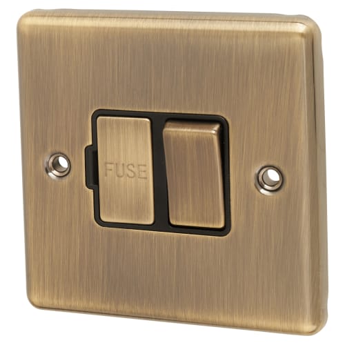 Eurolite Enhance Decorative 13A 1 Gang DP Switched Fused Spur - Antique Brass with Black Inserts