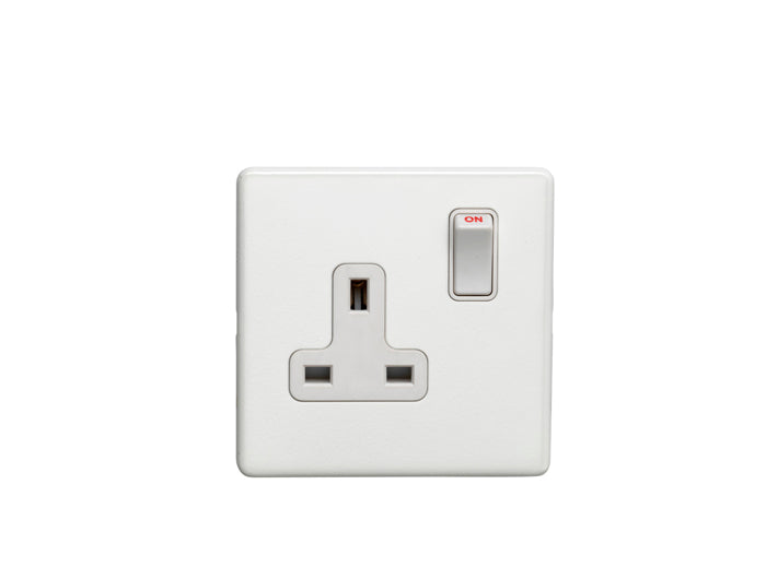 1 Gang 13Amp Dp Switched Socket Flat Concealed White Plate White Rocker