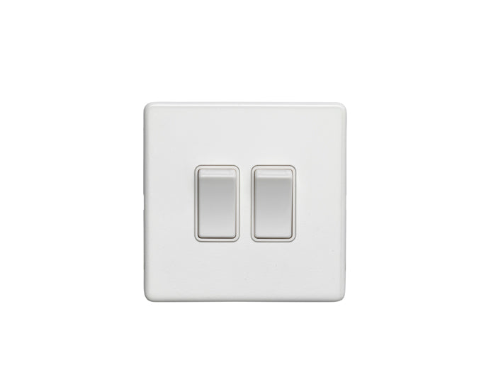 2 Gang 10Amp 2Way Switch Flat Concealed White Plate White Rockers
