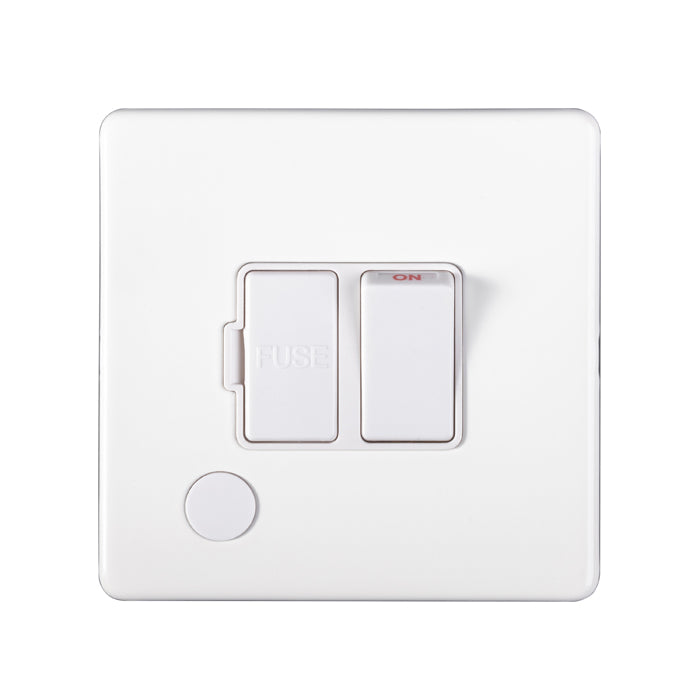 13Amp Switched Fuse Spur With Flex Outlet Flat Concealed White Plate White Rocker