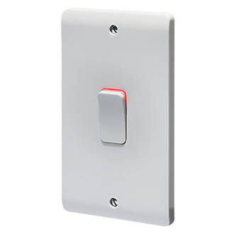 CRABTREE INSTINCT 50A 2-GANG DP CONTROL SWITCH WHITE WITH LED