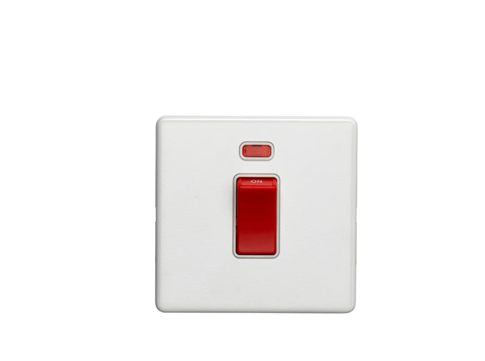 1 Gang 45Amp Dp Switch With Neon Flat Concealed White Plate White Rocker