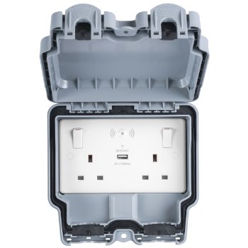 Eurolite Utility Euroseal IP66 2 Gang 13A SP Switched Lockable Socket with Wi-Fi Extender and 2.4A USB Outlet