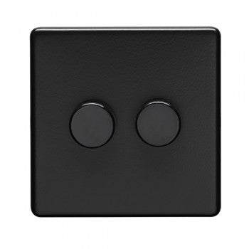 2 Gang 400w Push On Off 2Way Dimmer Flat Concealed Matt Black Plate