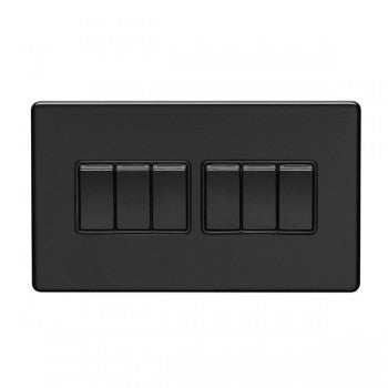 6 Gang 10Amp 2Way Switch Flat Concealed Matt Black Plate Black Rockers