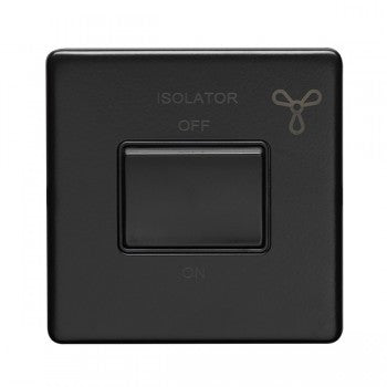 6Amp Fan Isolator Switch Flat Concealed Matt Black Plate Black Rocker