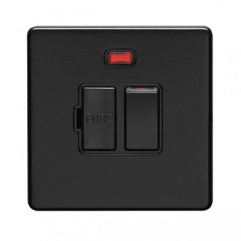 13Amp Switched Fuse Spur With Neon Flat Concealed Matt Black Plate Black Rocker